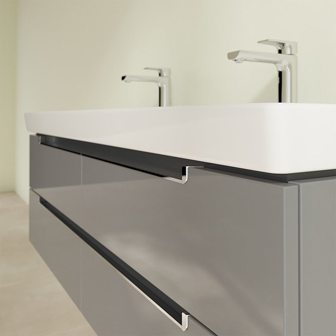 Villeroy and Boch Subway 2.0 Glossy Grey 1300mm Wall Hung Double Basin Vanity Unit Feature Large Im