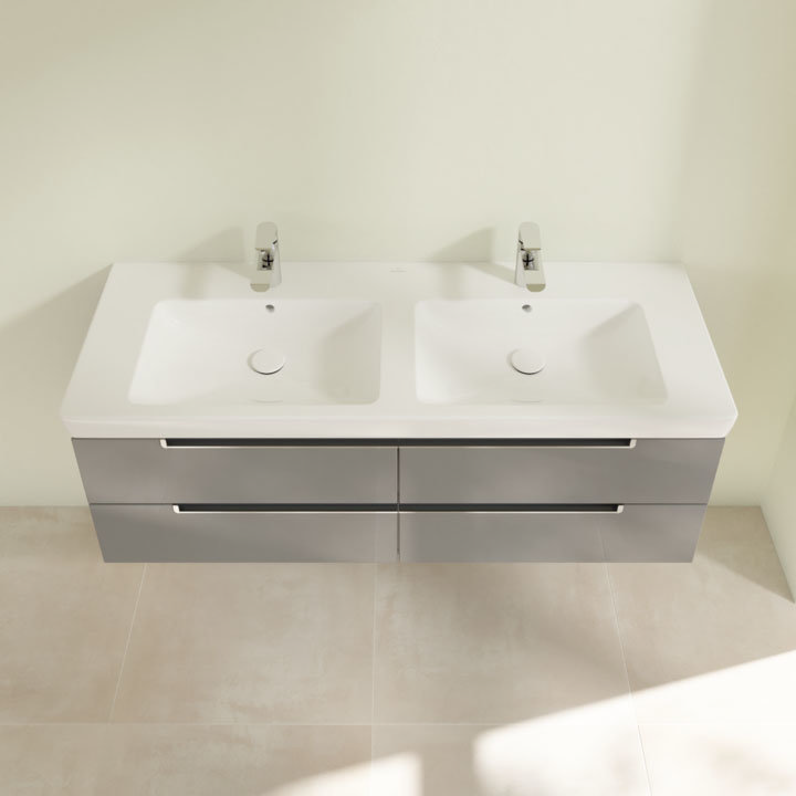 Villeroy and Boch Subway 2.0 Glossy Grey 1300mm Wall Hung Double Basin Vanity Unit Standard Large I