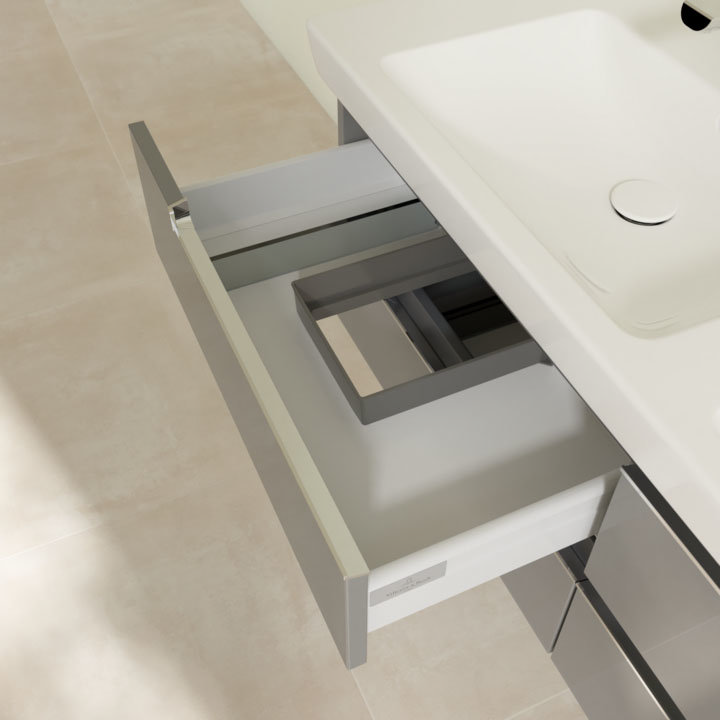 Villeroy and Boch Subway 2.0 Glossy Grey 1300mm Wall Hung Double Basin Vanity Unit  In Bathroom Larg
