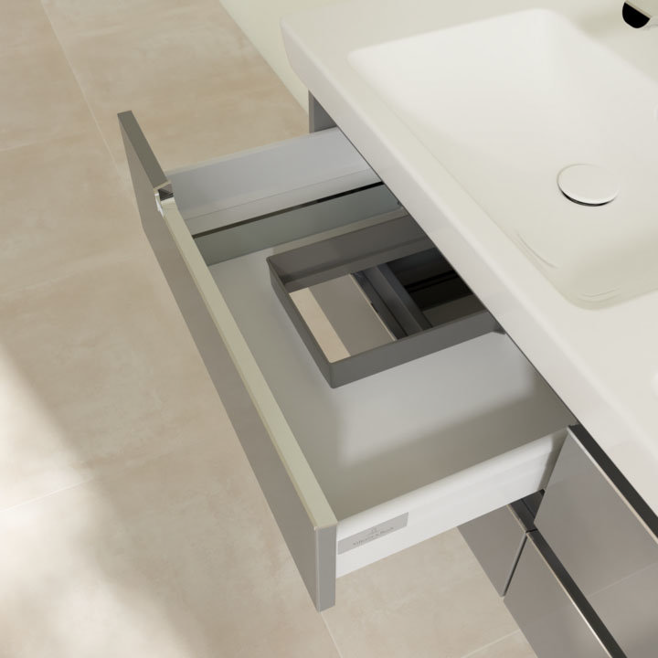 Villeroy and Boch Subway 2.0 Glossy Grey 1300mm Wall Hung Double Basin Vanity Unit In Bathroom Larg