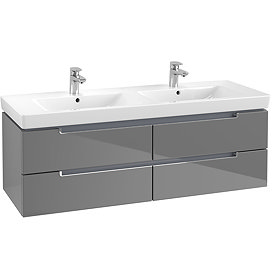 Villeroy and Boch Subway 2.0 Glossy Grey 1300mm Wall Hung Double Basin Vanity Unit Large Image