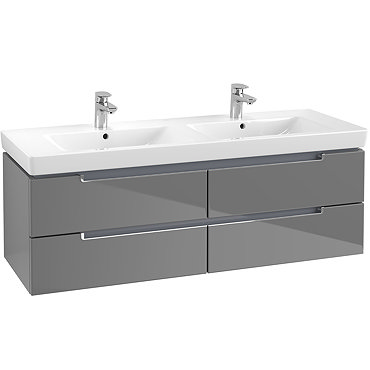 Villeroy and Boch Subway 2.0 Glossy Grey 1300mm Wall Hung Double Basin Vanity Unit  Profile Large Im