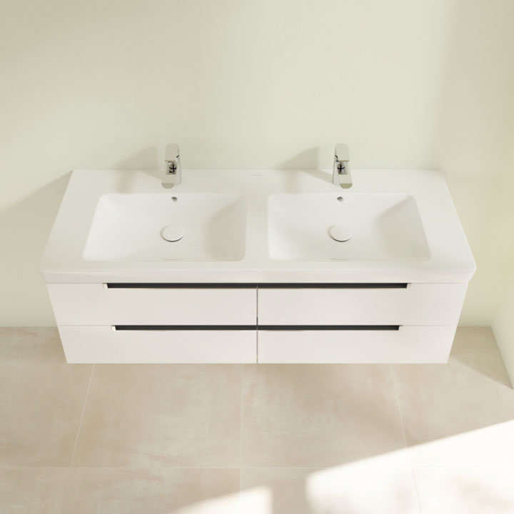 Villeroy and Boch Subway 2.0 Glossy White 1300mm Wall Hung Double Basin Vanity Unit Standard Large