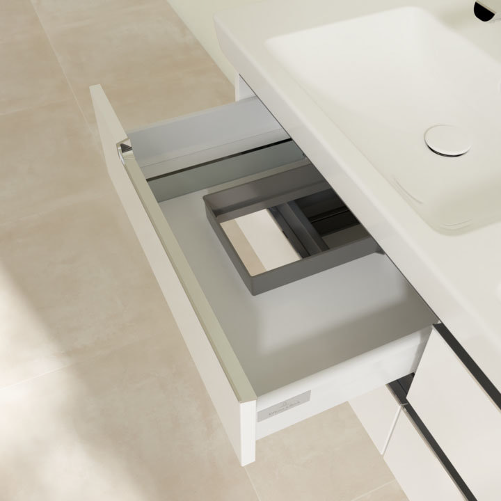 Villeroy and Boch Subway 2.0 Glossy White 1300mm Wall Hung Double Basin Vanity Unit In Bathroom Lar