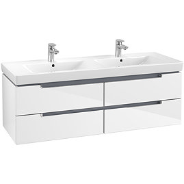 Villeroy and Boch Subway 2.0 Glossy White 1300mm Wall Hung Double Basin Vanity Unit Large Image