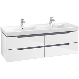 Villeroy and Boch Subway 2.0 Glossy White 1300mm Wall Hung Double Basin Vanity Unit Large Image