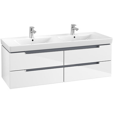 Villeroy and Boch Subway 2.0 Glossy White 1300mm Wall Hung Double Basin Vanity Unit  Profile Large I