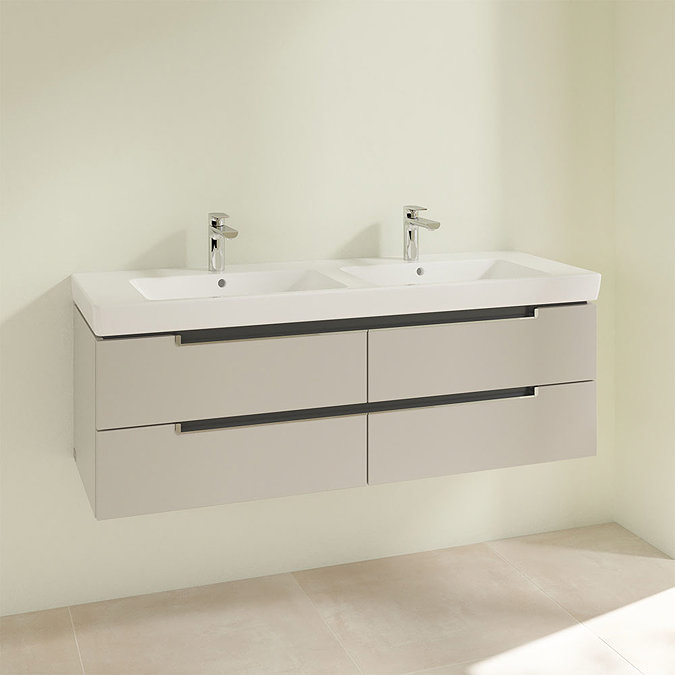 Villeroy and Boch Subway 2.0 Soft Grey 1300mm Wall Hung Double Basin Vanity Unit  Profile Large Imag
