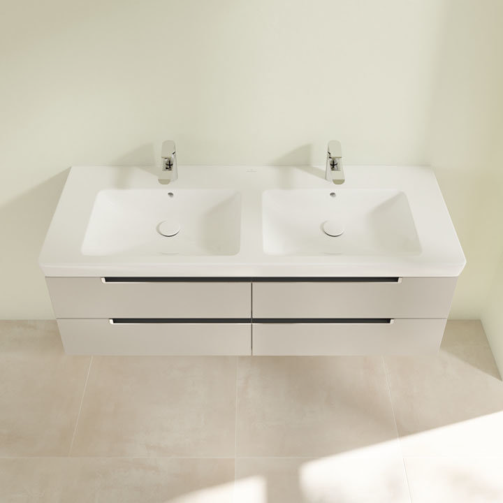 Villeroy and Boch Subway 2.0 Soft Grey 1300mm Wall Hung Double Basin Vanity Unit  Standard Large Ima