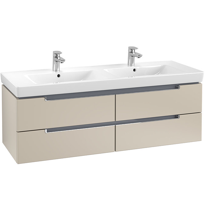 Villeroy and Boch Subway 2.0 Soft Grey 1300mm Wall Hung Double Basin Vanity Unit Large Image