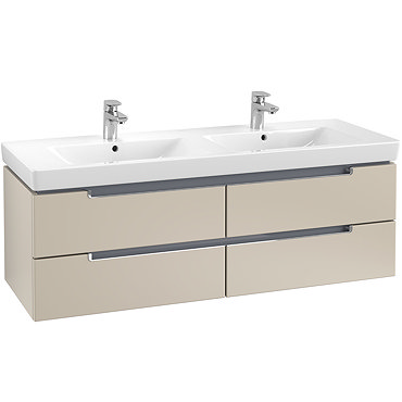 Villeroy and Boch Subway 2.0 Soft Grey 1300mm Wall Hung Double Basin Vanity Unit  Profile Large Imag