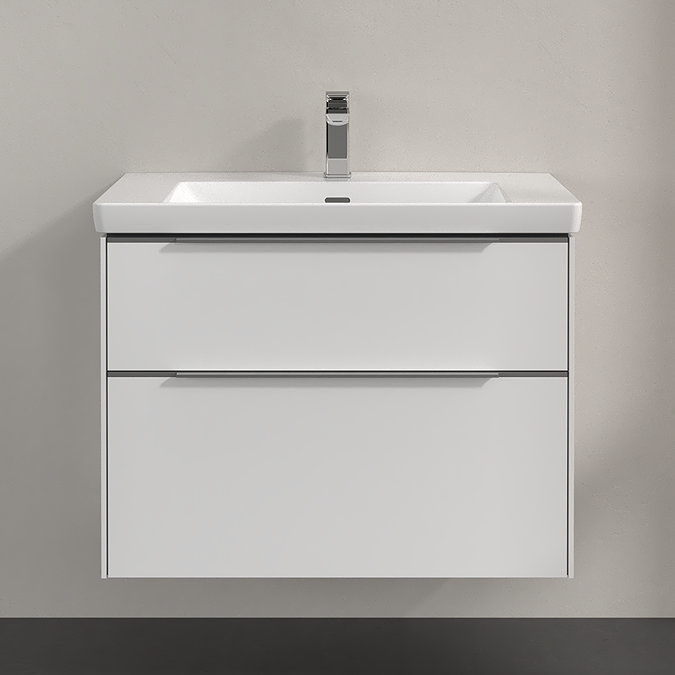 Villeroy and Boch Subway 3.0 Brilliant White 800mm Wall Hung 2-Drawer Vanity Unit with LED Lighting