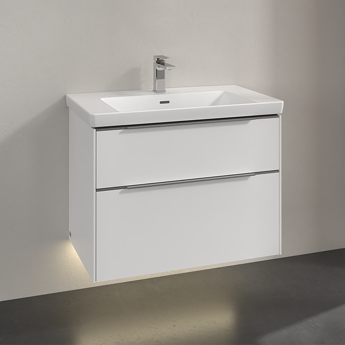 Villeroy and Boch Subway 3.0 Brilliant White 800mm Wall Hung 2-Drawer Vanity Unit with LED Lighting