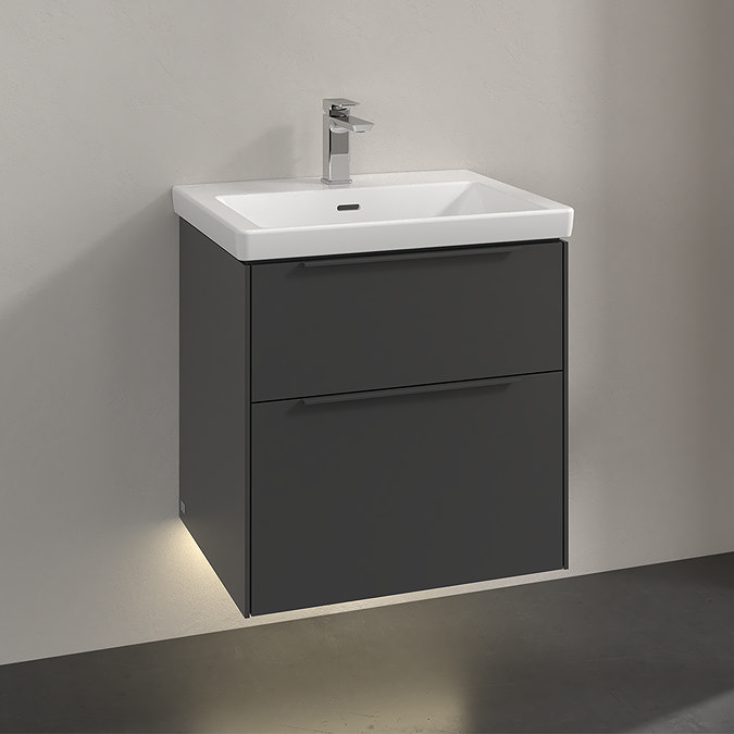 Villeroy and Boch Subway 3.0 Graphite 600mm Wall Hung 2-Drawer Vanity Unit with LED Lighting