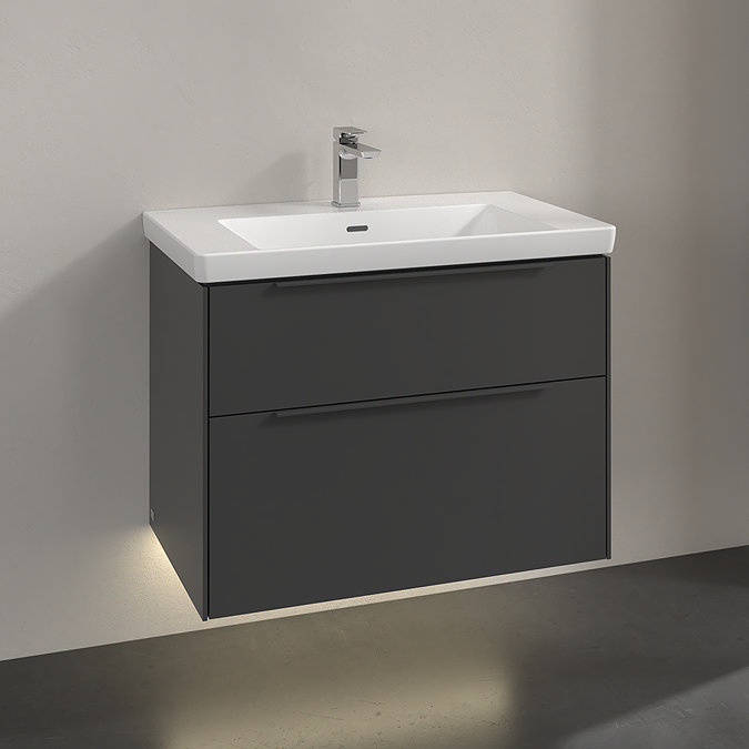 Villeroy and Boch Subway 3.0 Graphite 800mm Wall Hung 2-Drawer Vanity Unit with LED Lighting