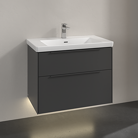 Villeroy and Boch Subway 3.0 Graphite 800mm Wall Hung 2-Drawer Vanity Unit with LED Lighting
