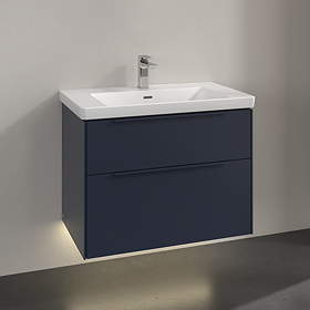 Villeroy and Boch Subway 3.0 Marine Blue 800mm Wall Hung 2-Drawer Vanity Unit with LED Lighting