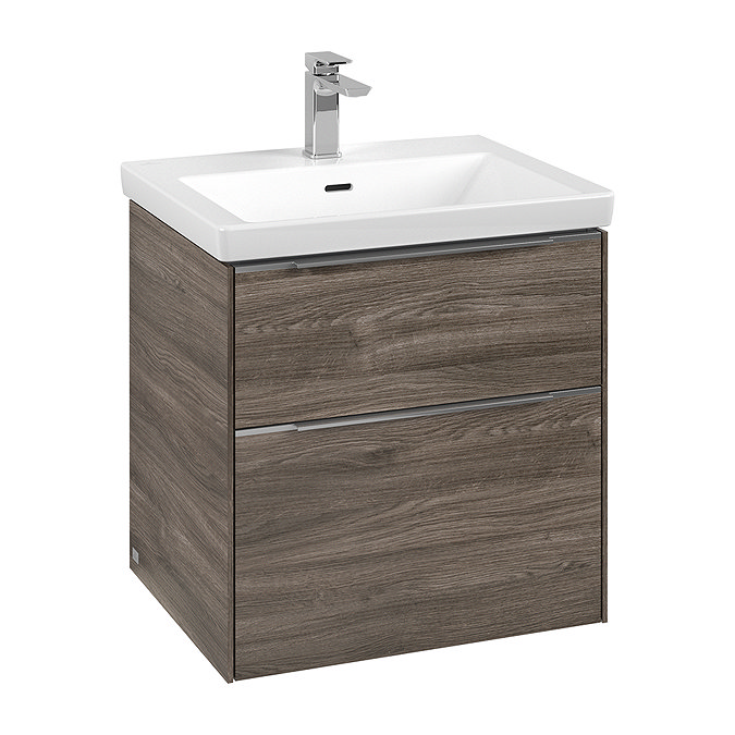 Villeroy and Boch Subway 3.0 Stone Oak 600mm Wall Hung 2-Drawer Vanity Unit with LED Lighting