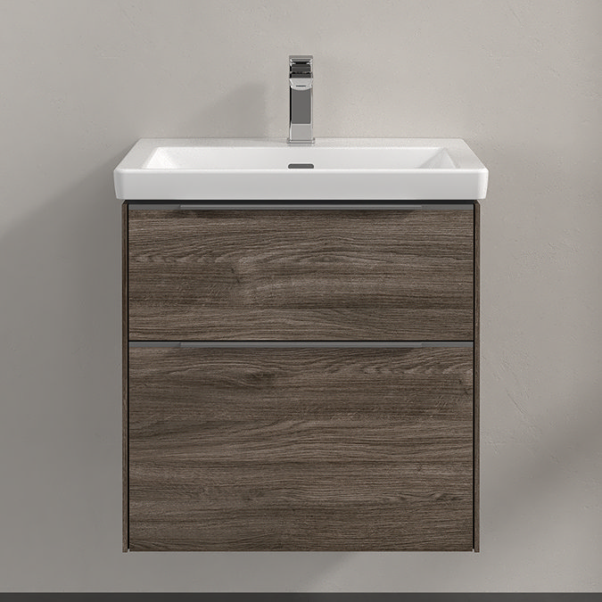 Villeroy and Boch Subway 3.0 Stone Oak 600mm Wall Hung 2-Drawer Vanity Unit with LED Lighting