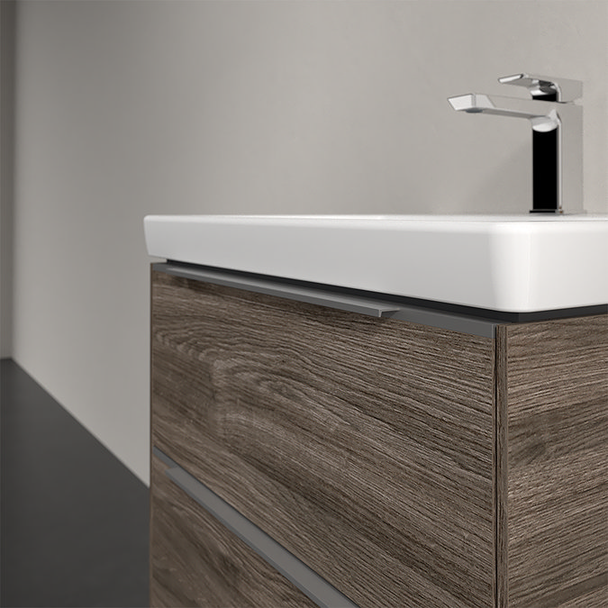 Villeroy and Boch Subway 3.0 Stone Oak 600mm Wall Hung 2-Drawer Vanity Unit with LED Lighting