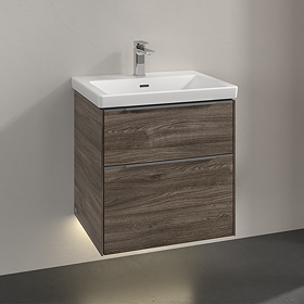 Villeroy and Boch Subway 3.0 Stone Oak 600mm Wall Hung 2-Drawer Vanity Unit with LED Lighting