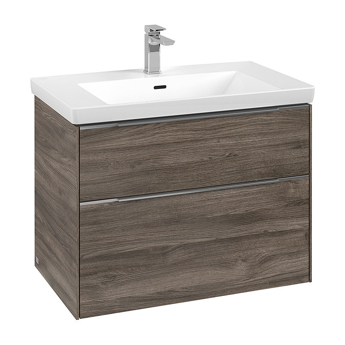 Villeroy and Boch Subway 3.0 Stone Oak 800mm Wall Hung 2-Drawer Vanity Unit with LED Lighting