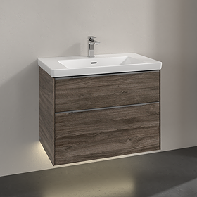 Villeroy and Boch Subway 3.0 Stone Oak 800mm Wall Hung 2-Drawer Vanity Unit with LED Lighting