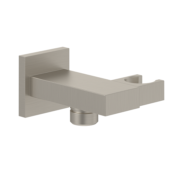 Villeroy and Boch Universal Square Shower Wall Outlet with Handset Holder - Brushed Nickel Matt