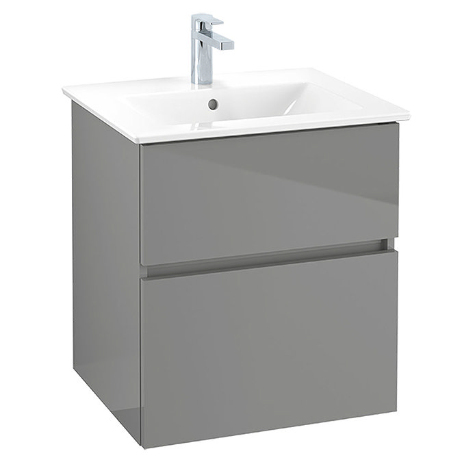 Villeroy and Boch V-Line Glossy Grey 600mm Wall Hung 2-Drawer Vanity Unit Large Image