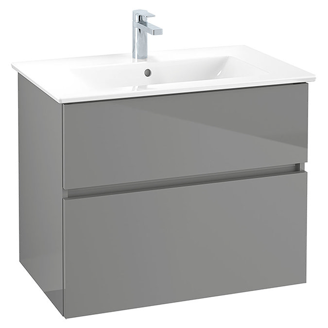 Villeroy and Boch V-Line Glossy Grey 800mm Wall Hung 2-Drawer Vanity Unit Large Image