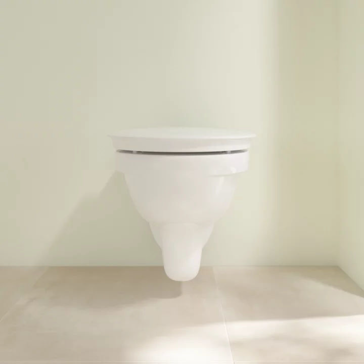 Villeroy and Boch ViCare Rimless Wall Hung Toilet + Soft Close Seat  In Bathroom Large Image