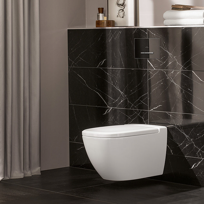Villeroy and Boch ViConnect Glass Glossy Black Dual Flush Plate - 922160RB Feature Large Image