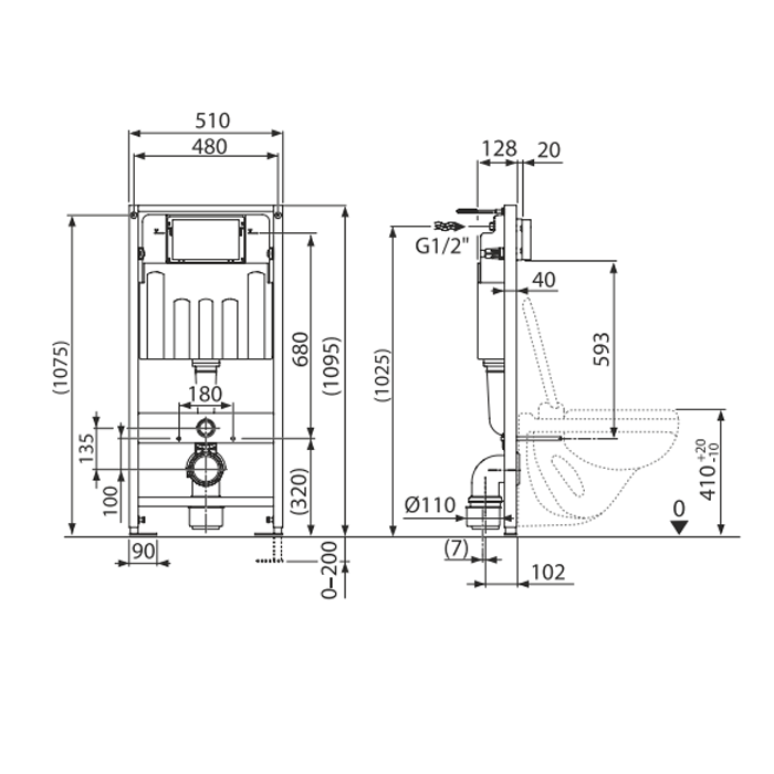 Villeroy and Boch Viconnect Pro S Toilet Frame with Black Flush Plate + Architectura Wall Hung Toilet