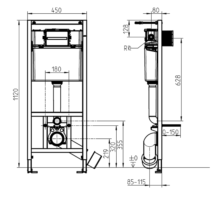 Villeroy & Boch Matt Black ViPro 2.0 Toilet Frame with Flush Plate + Subway 2.0 Wall Hung Toilet