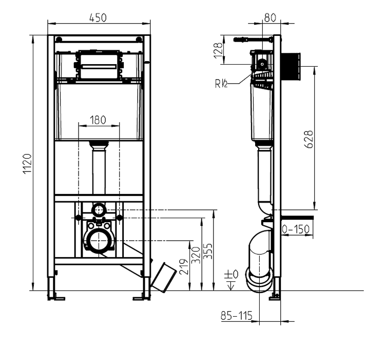 Villeroy & Boch ViPro 2.0 Toilet Frame with Chrome Flush Plate + Architectura Square Wall Hung Toilet