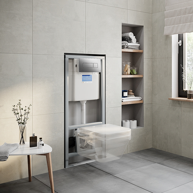 Villeroy & Boch Viconnect Pro Toilet Frame with Chrome Flush Plate + Architectura Rimless Toilet