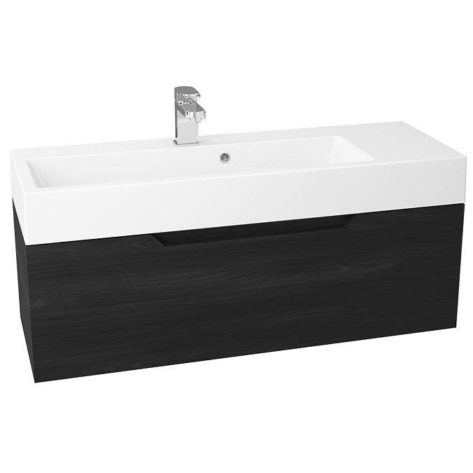 Vision 1000 x 355mm Black Wood Wall Mounted Sink Vanity Unit  Standard Large Image
