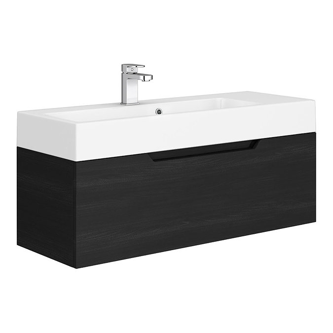 Vision 1000 x 355mm Black Wood Wall Mounted Sink Vanity Unit Large Image