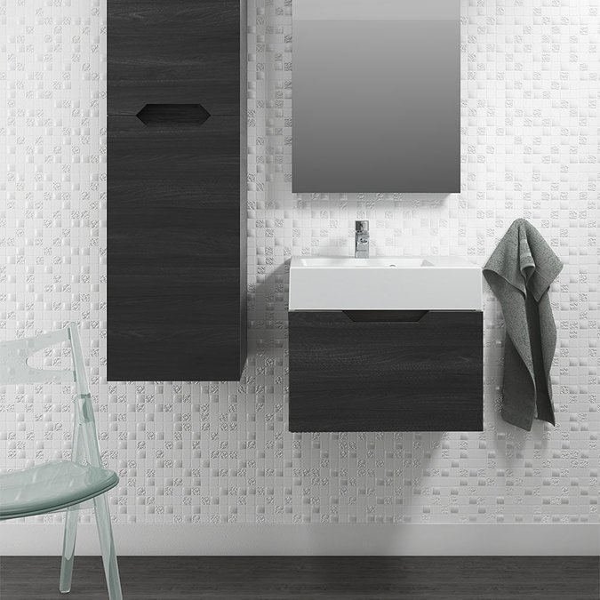 Vision 500 x 355mm Black Wood Wall Mounted Sink Vanity Unit Profile Large Image