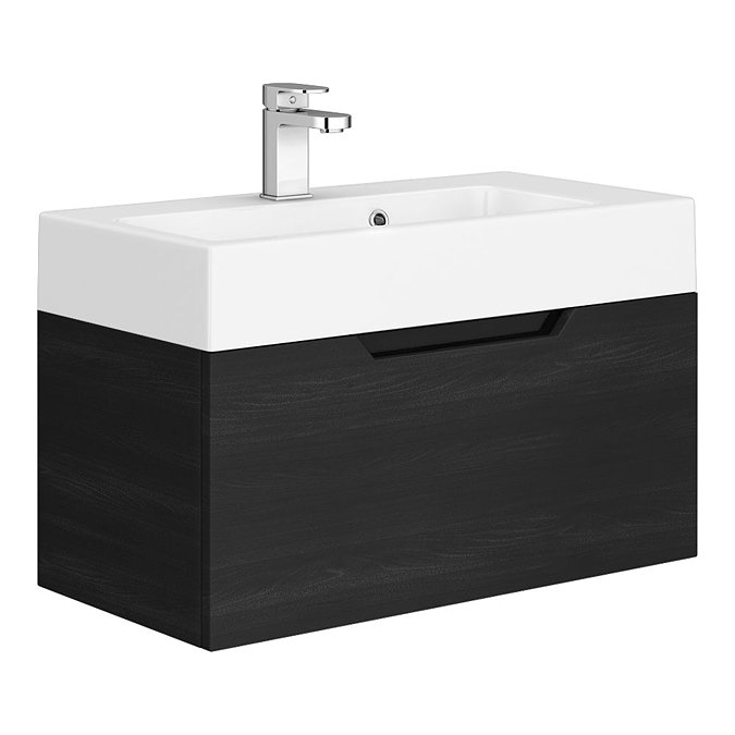 Vision 700 x 355mm Black Wood Wall Mounted Sink Vanity Unit Large Image