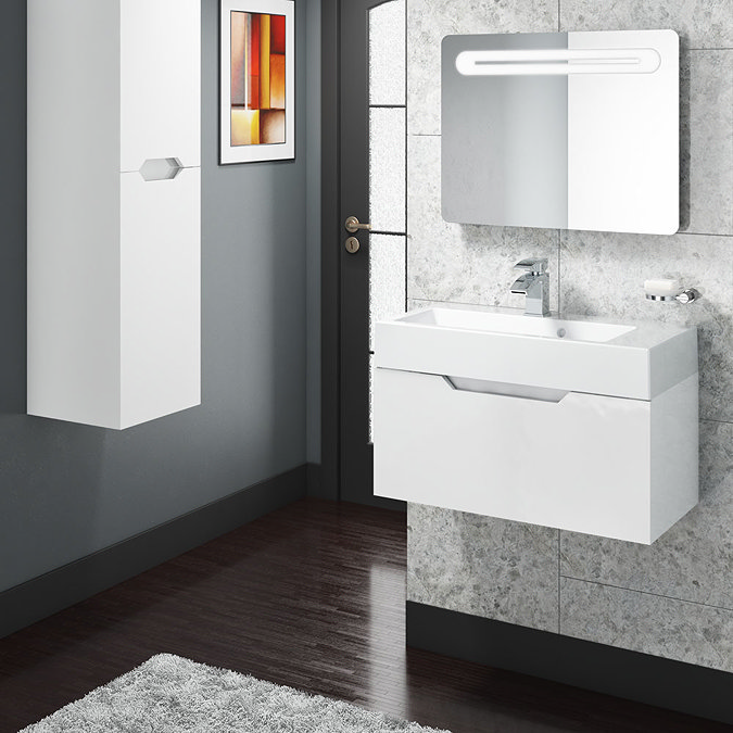 Vision 700 x 355mm Gloss White Wall Mounted Sink Vanity Unit  Feature Large Image