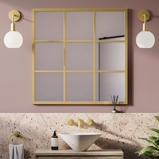 Vista 900 x 900 Brushed Brass Grid Bathroom Mirror
