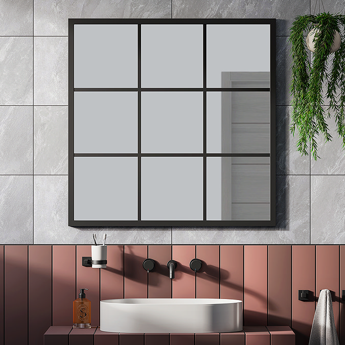 Vista 900 x 900 Matt Black Grid Bathroom Mirror