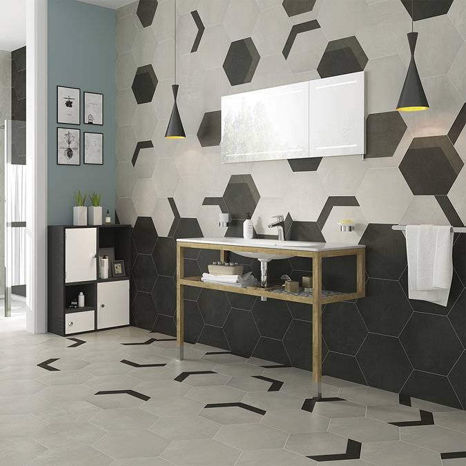 Vista Hexagon Dark Grey Wall Tiles - 30 x 38cm  Feature Large Image