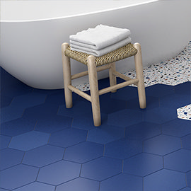 Vista Royal Blue Hexagon Porcelain Wall + Floor Tiles - (Pack of 27) - 215 x 250mm Medium Image