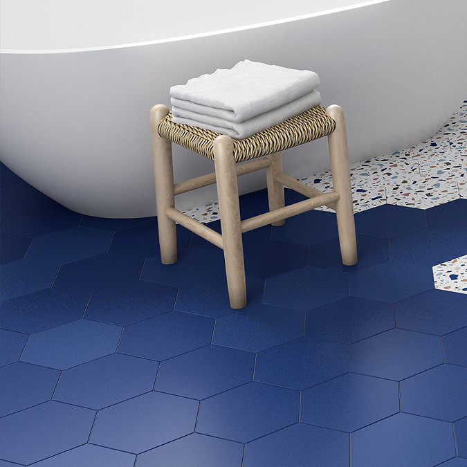 Vista Royal Blue Hexagon Porcelain Wall + Floor Tiles - (Pack of 27) - 215 x 250mm Large Image