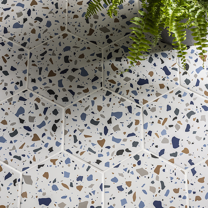 Vista Terrazzo Effect Hexagon Porcelain Wall & Floor Tiles - 215 x 250mm