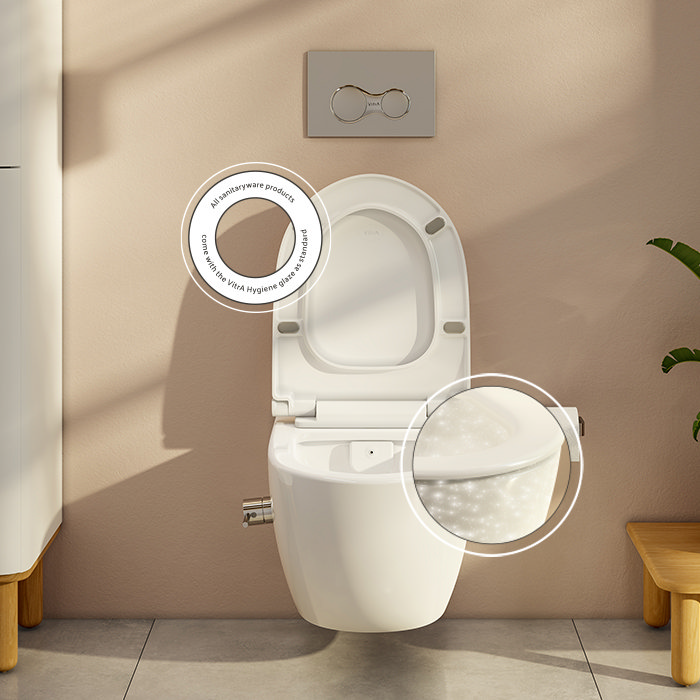 VitrA Aquacare Rimless Round Wall-Hung Toilet with Thermostatic Bidet Function and Soft-Close Seat