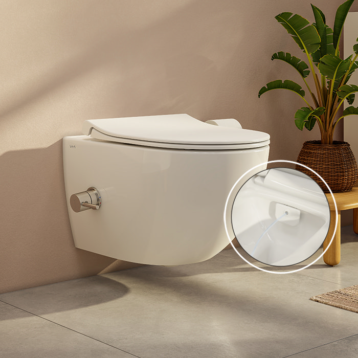 VitrA Aquacare Rimless Round Wall-Hung Toilet with Thermostatic Bidet Function and Soft-Close Seat