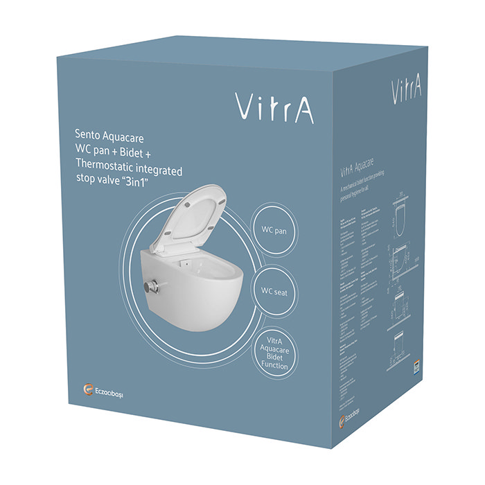 VitrA Aquacare Rimless Round Wall-Hung Toilet with Thermostatic Bidet Function and Soft-Close Seat